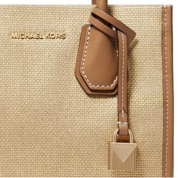 NWT Michael Kors Mercer Pale Gold Glitter Metallic Canvas Crossbody Mini Handbag - Picture 4 of 10